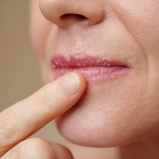 Woman applying sugar scrub to her lips